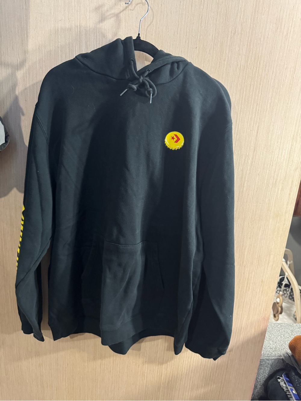 Converse X Topo Chico Black Hoodie with Yellow Chest Emblem Size XL